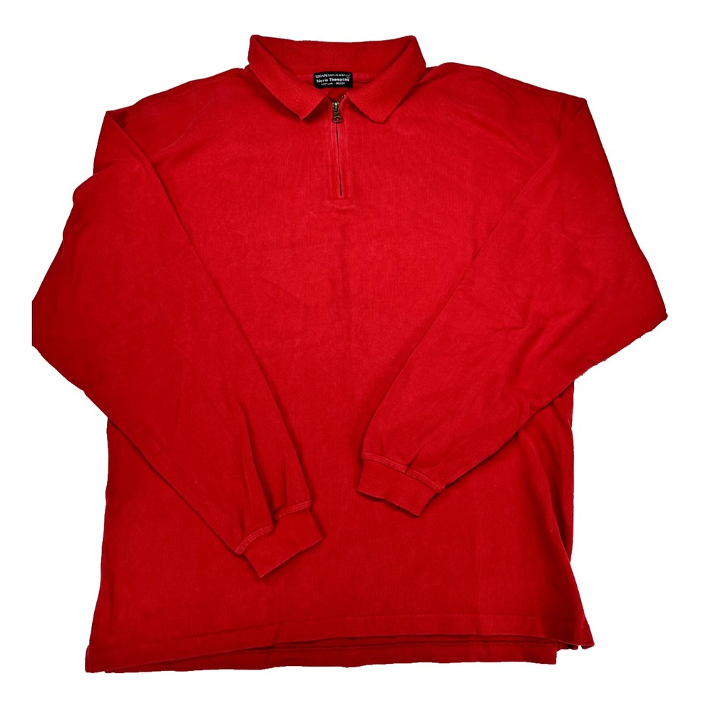 Vintage Norm Thompson Mens Portland 1/4 Zip Polo Sweater Long Sleeve Red Size XL